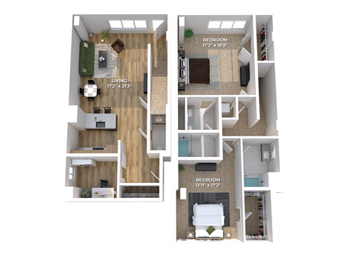 Floor plan for 2 beds, 3 baths, 1760 sqft